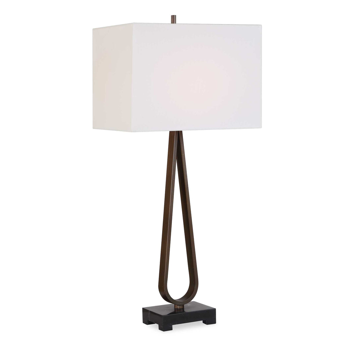 31" Slim Dark Bronze Table Lamp with Black Marble Base and Rectangle White Shade