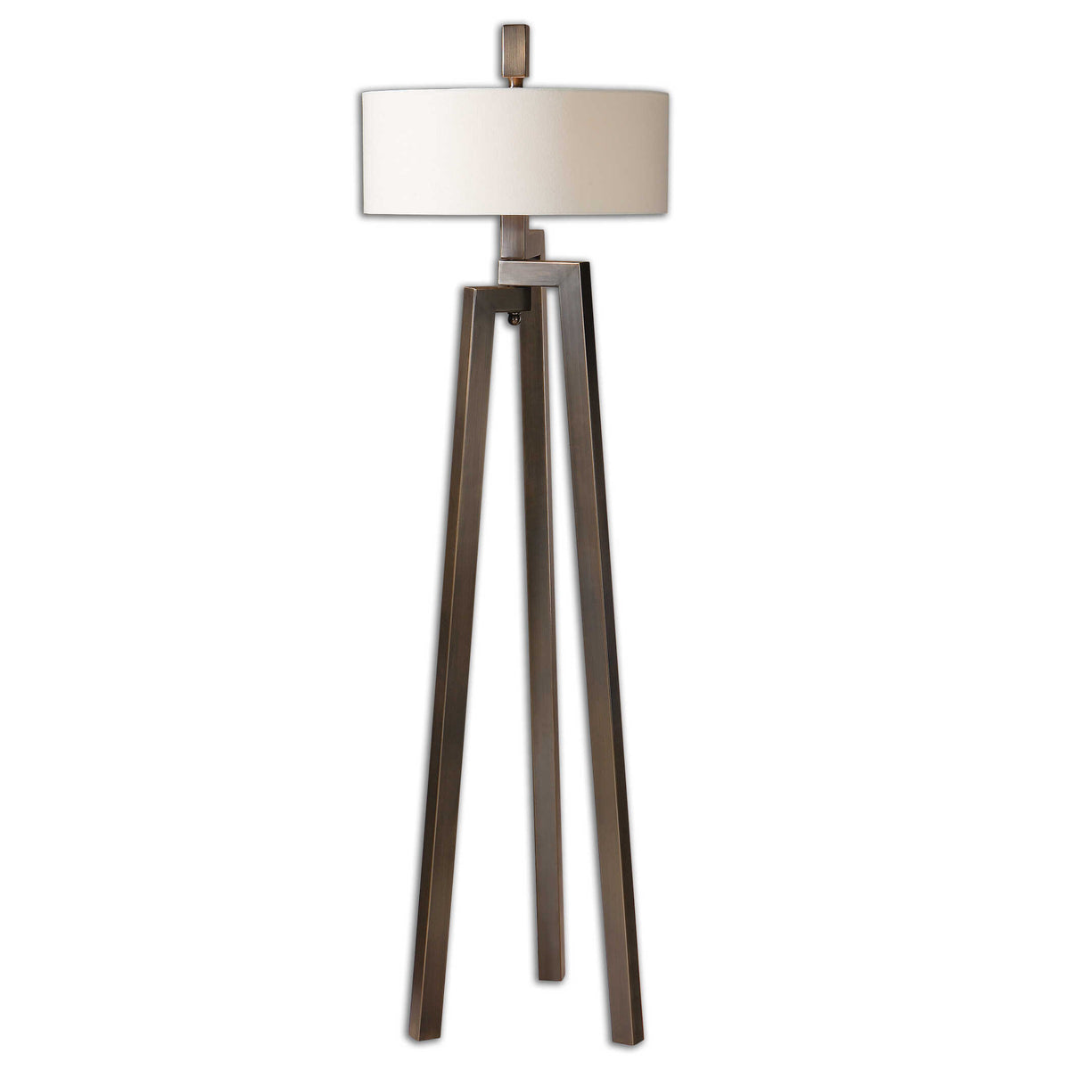 61" Modern Hand Forged Bronze Floor Lamp with White Linen Shade