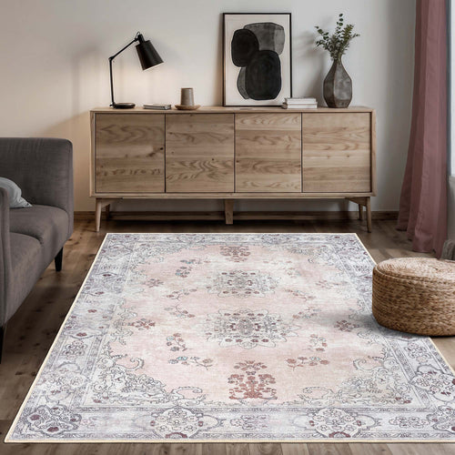 Light Pink Oushak Washable Area Rug