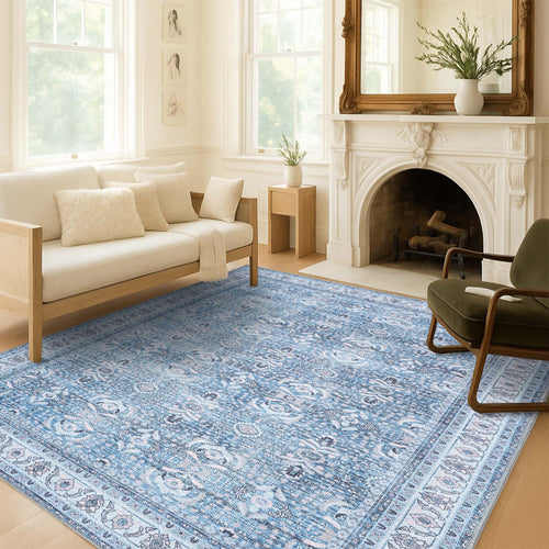 Blue Modern Turkish Floral Rug