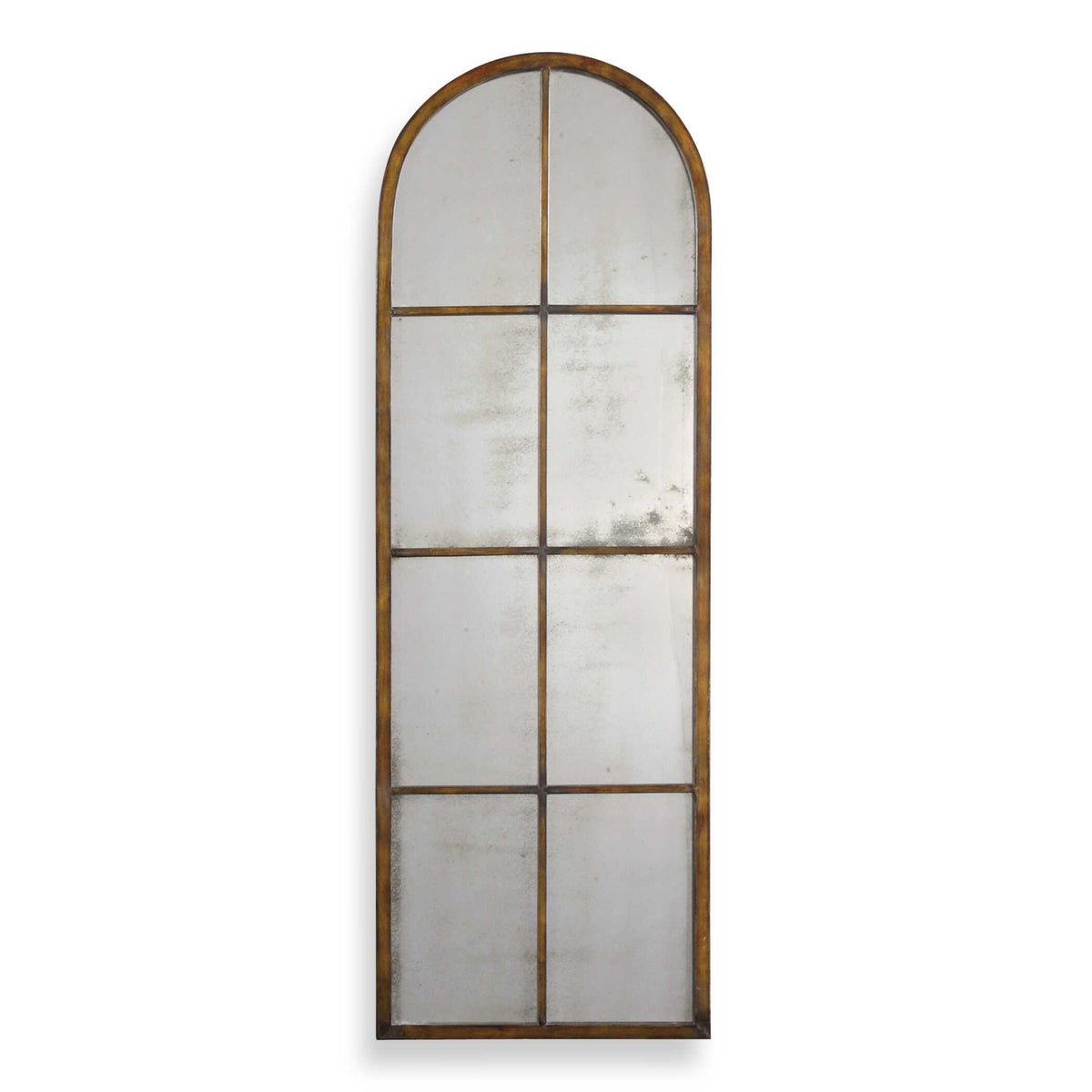 17 x 50 inch arched antique style wall mirror in warm bronze