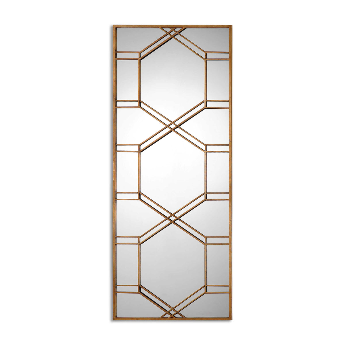 29 x 70 inch decorative antiqued gold leaf metal leaner mirror