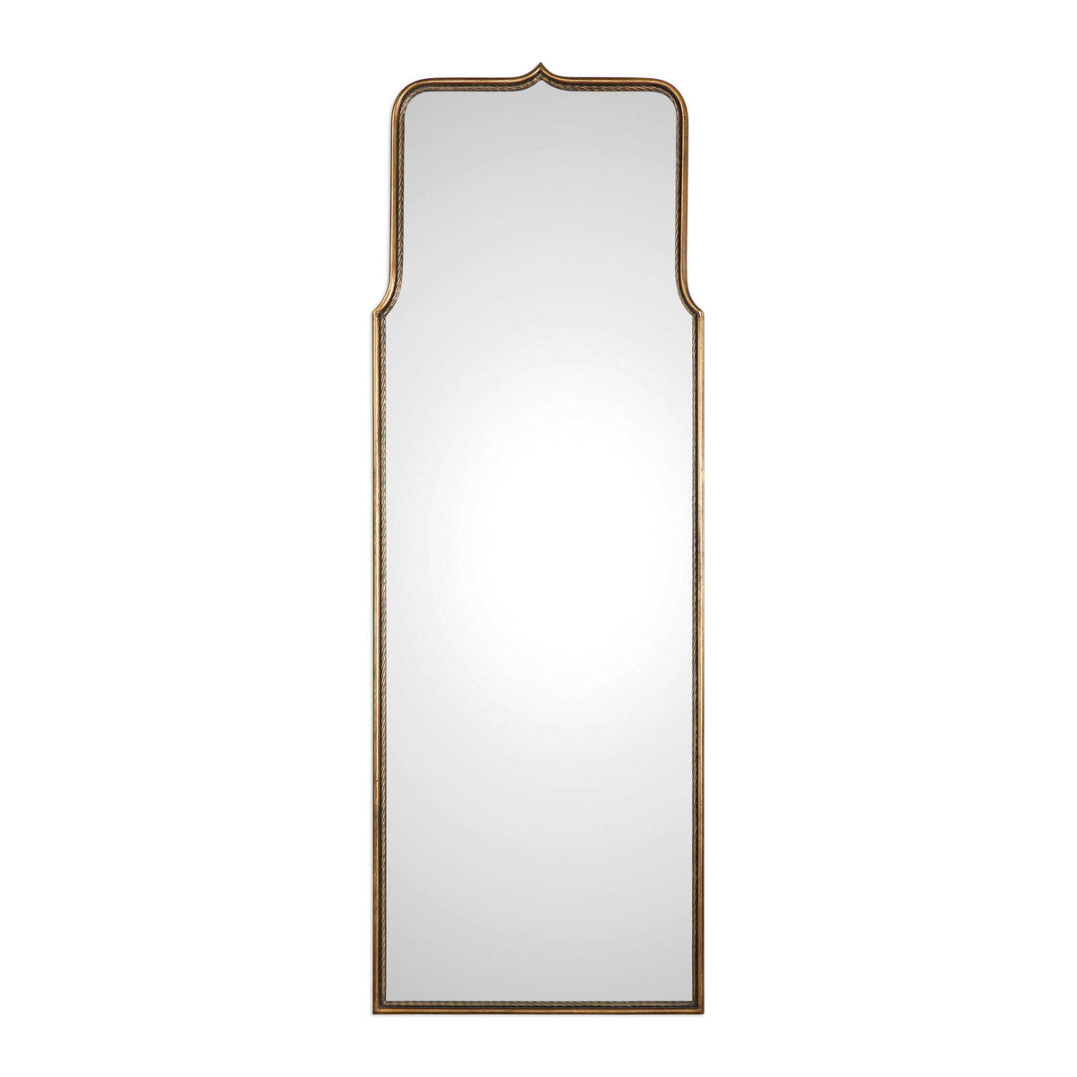 24 x 69 inch antiqued gold leaf curved iron wall mirror
