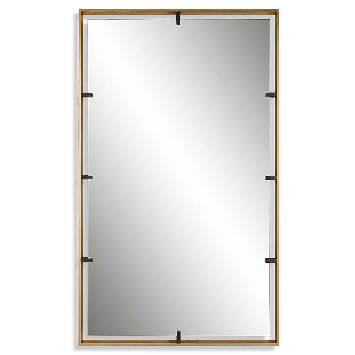 30 x 50 inch warm gold iron floating wall mirror with bronze clips