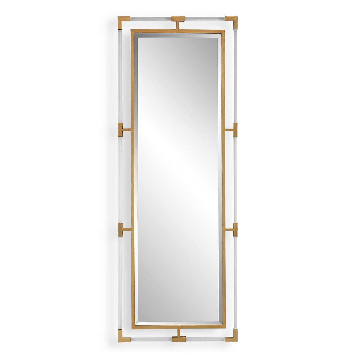 28 x 75 inch tall metallic gold leaf iron and acrylic wall mirror