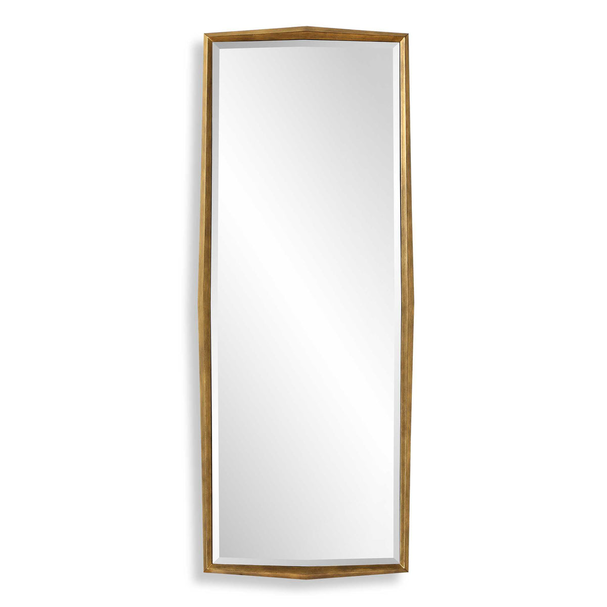 30 x 76 inch tall heavily antiqued gold leaf wood dressing mirror