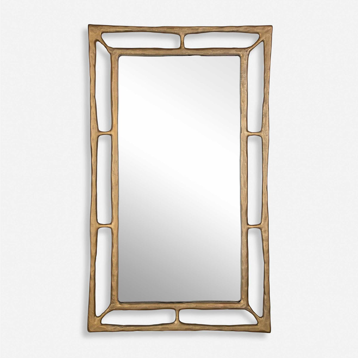 Uttermost 08186 Felix collection brass rectangle mirror on a light wall