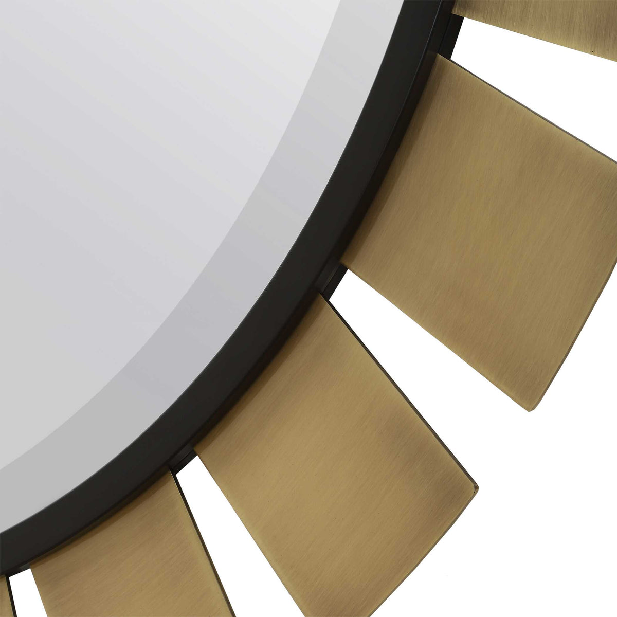 Mid Century and Art Deco round accent mirror with a metal sunburst motif