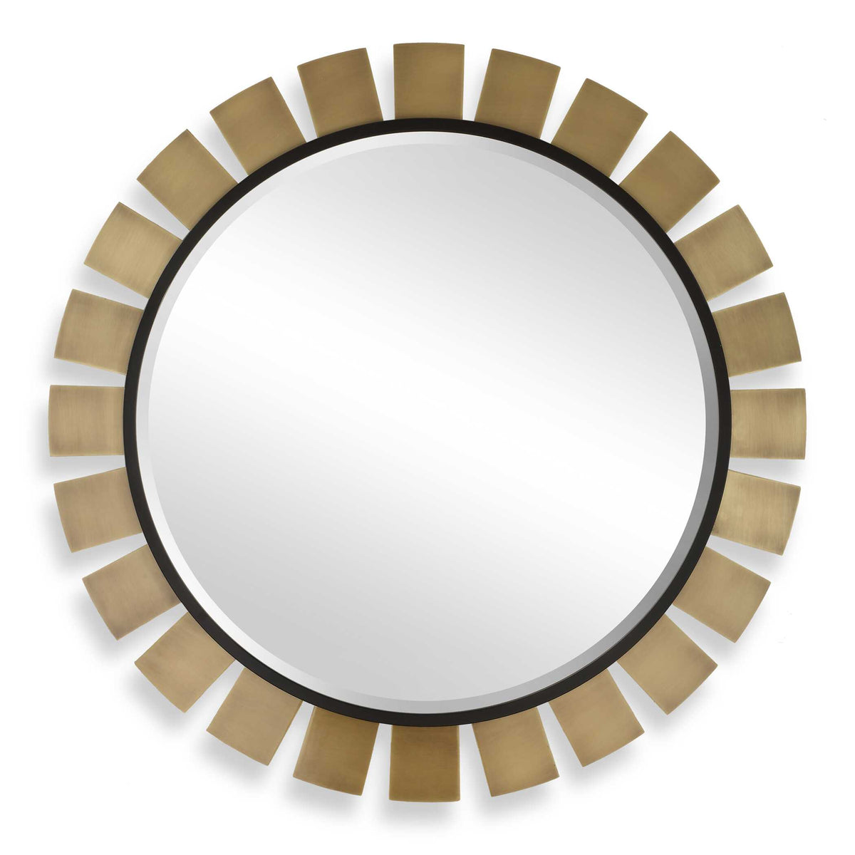 45 inch round antique brass sunburst beveled wall mirror