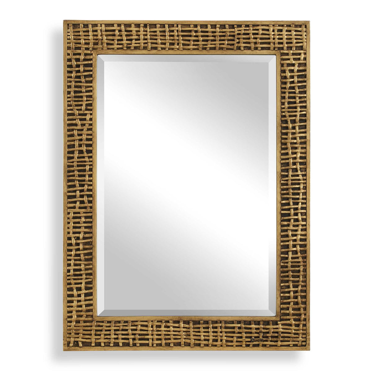 30 x 40 inch antiqued gold leaf woven beveled wall mirror