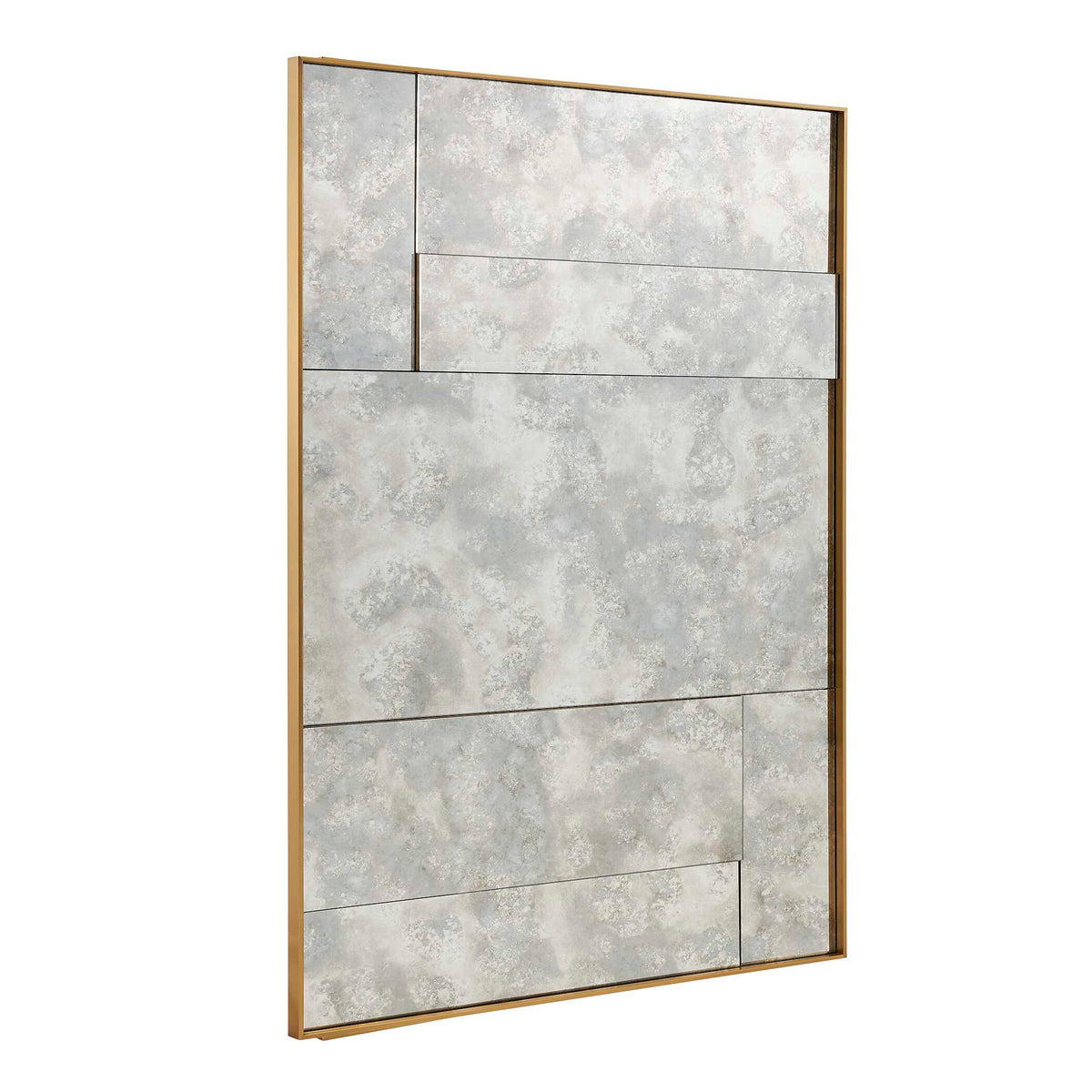 Art deco and vintage statement mirror with pieced antique style glass in a plated antique brass frame