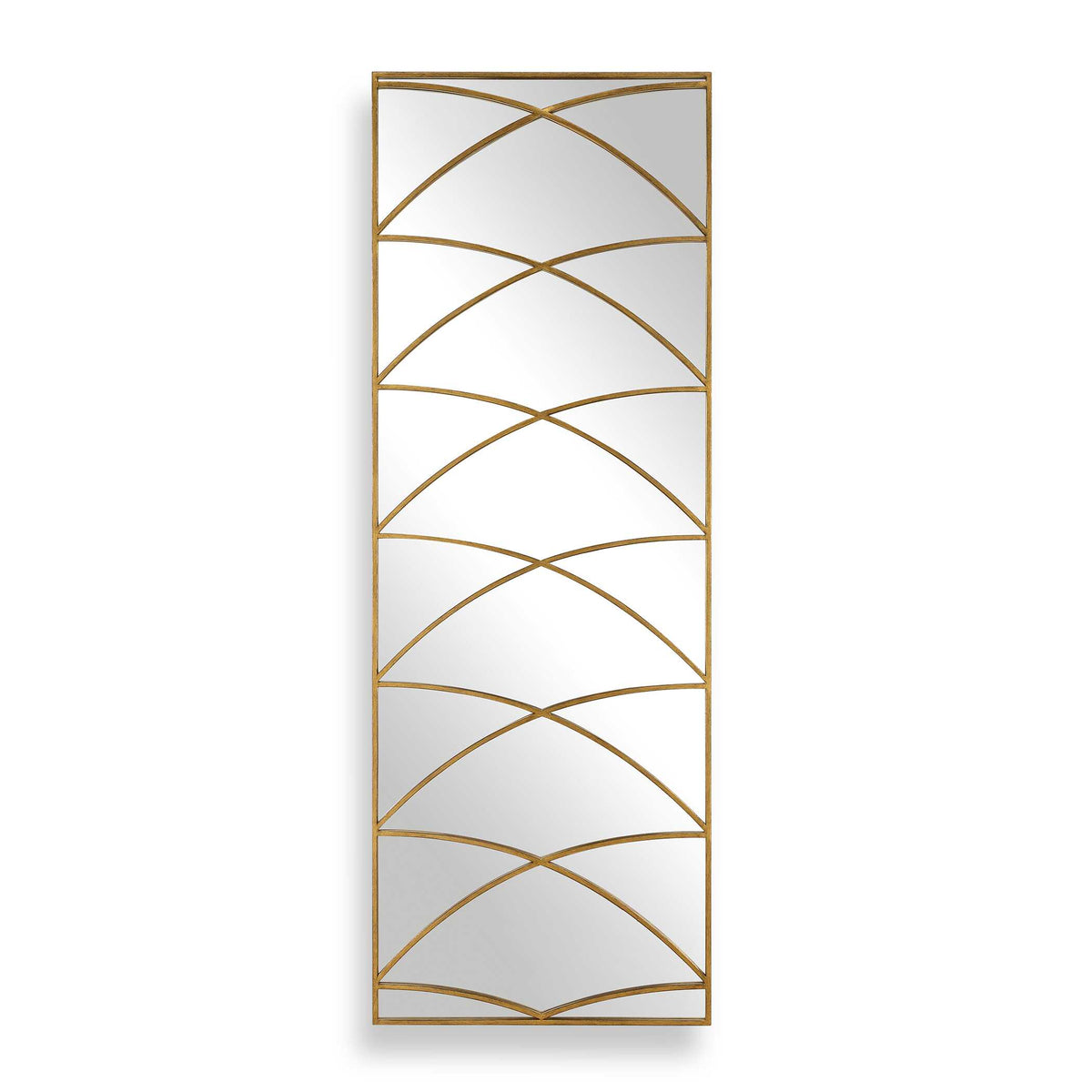 25 x 70 inch antique gold full length mirror with geometric arch overlay