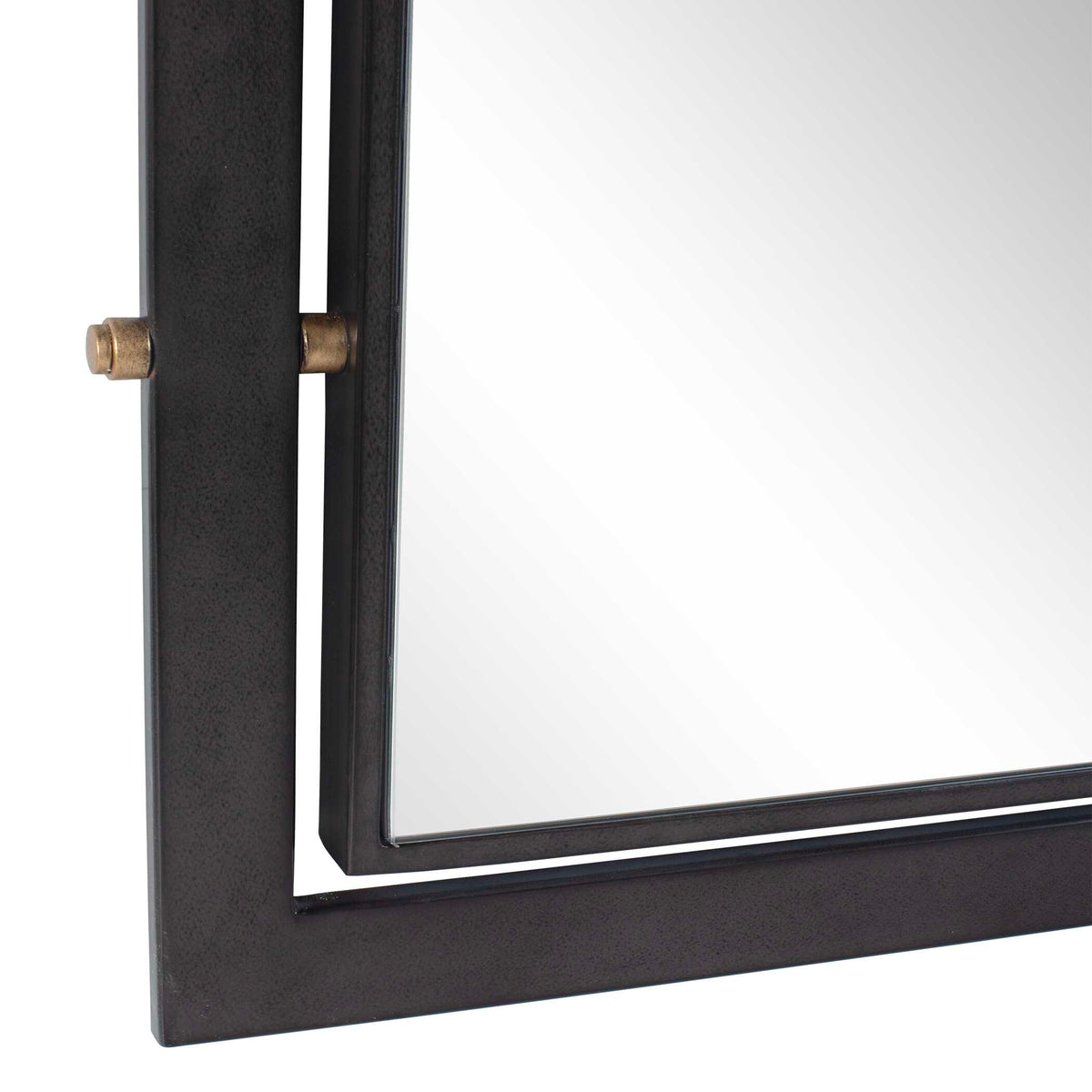 Dark academia full length mirror with a sleek, architectural iron frame