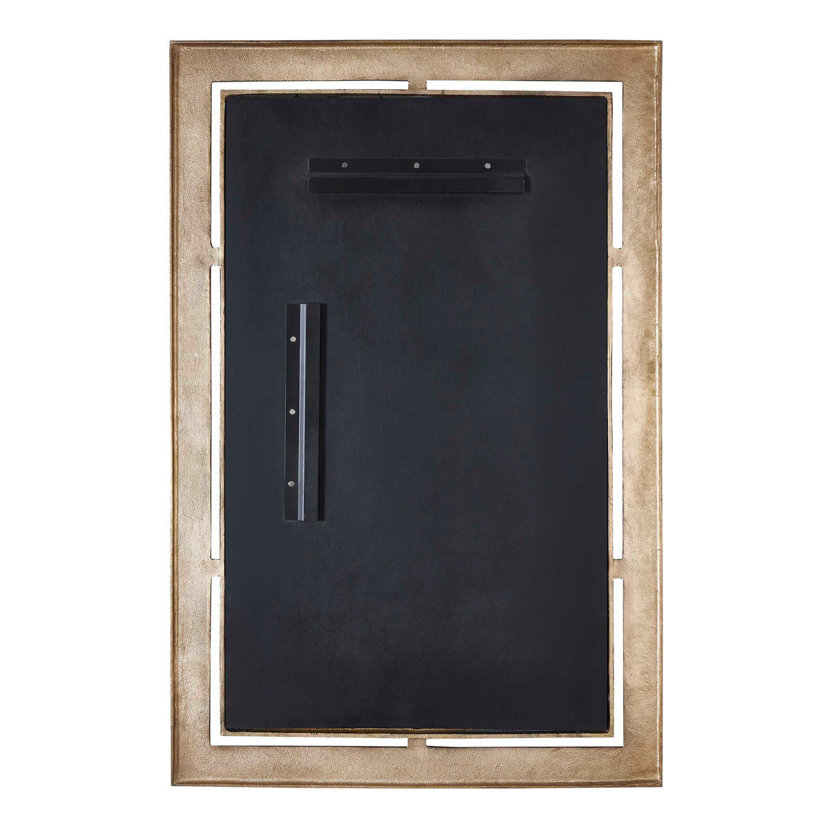 Dark academia bathroom mirror with a wide dark bronze frame and plated antique brass inner frame