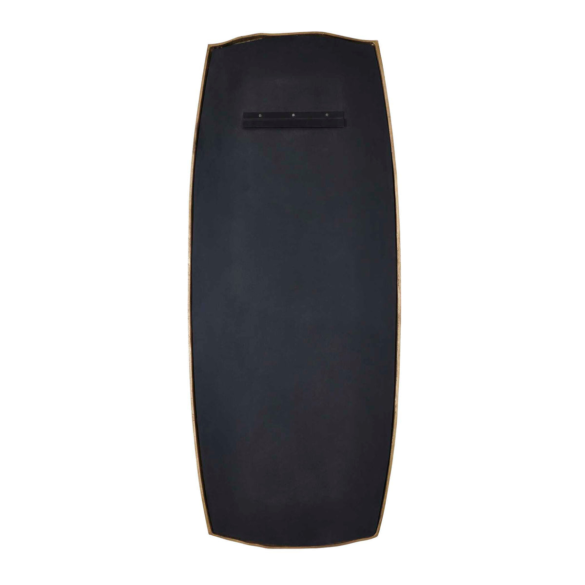 Organic modern dressing mirror with a subtle pitted texture in plated antique brass