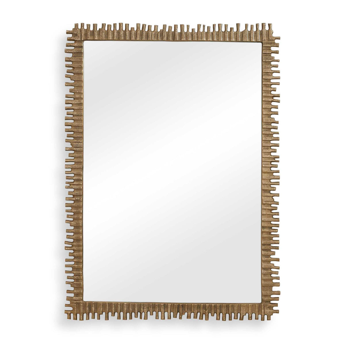 32 x 44 inch sculptural antique brass cast aluminum wall mirror