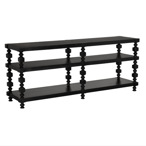 73" Hand Rubbed Black Mahogany 3 Tier Spindle Console