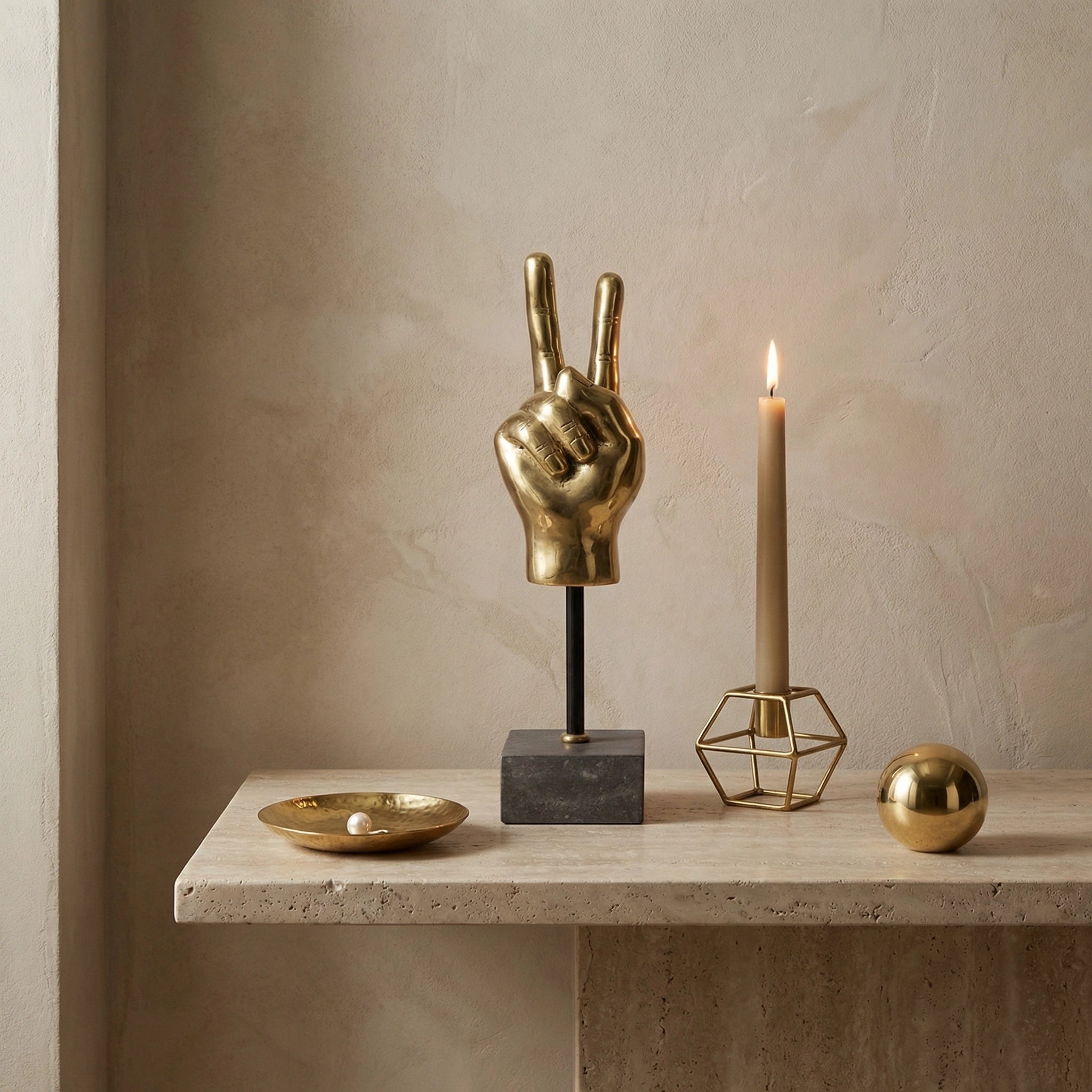 Peace Sign On Stand In Antique Brass By Noir Ab 1Sbr 2