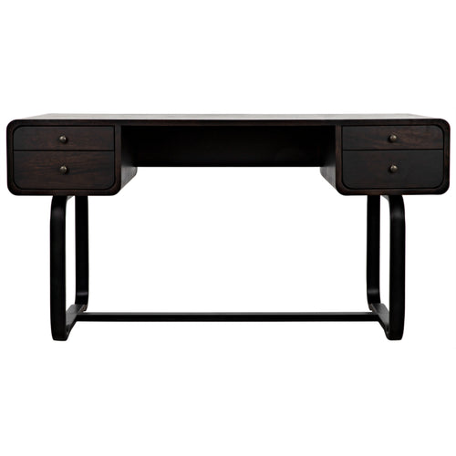 60" Ebony Walnut Writing Desk with Black Iron Base