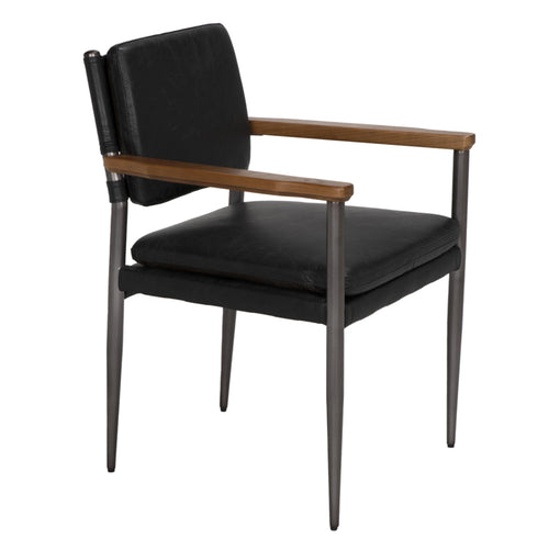 Wooster Chair Dining Chair w Arms in Gray Powder Coat, Dark Walnut by Noir (LEA-C0115C)