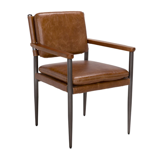 Wooster Dining Chair with Arms in Gray Powder Coat, Dark Walnut by Noir (LEA-C0115CBR)