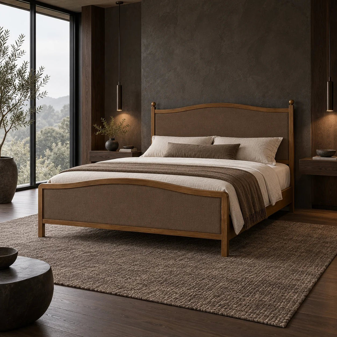 queen-brown-upholstered-platform-bed-wood-frame-lifestyle-image-aura-02
