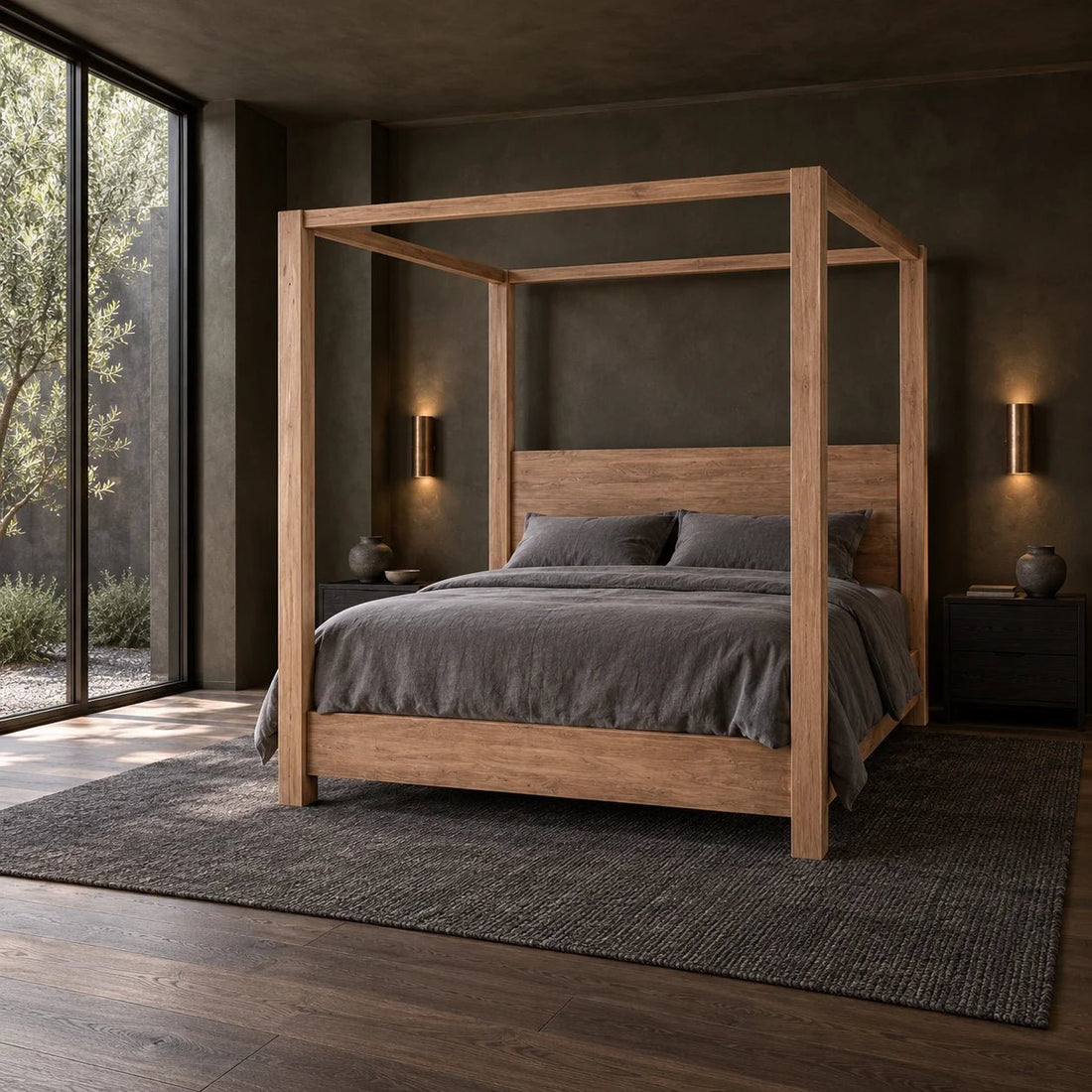 Queen Brushed Acacia Canopy Bed (FSD-PBQBA) By Home Trends Direct - Right side view