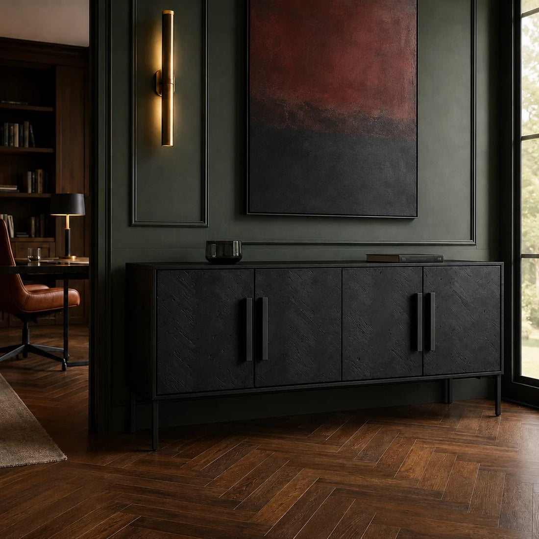 77-black-sideboard-with-chevron-doors-lifestyle-image-aura-02