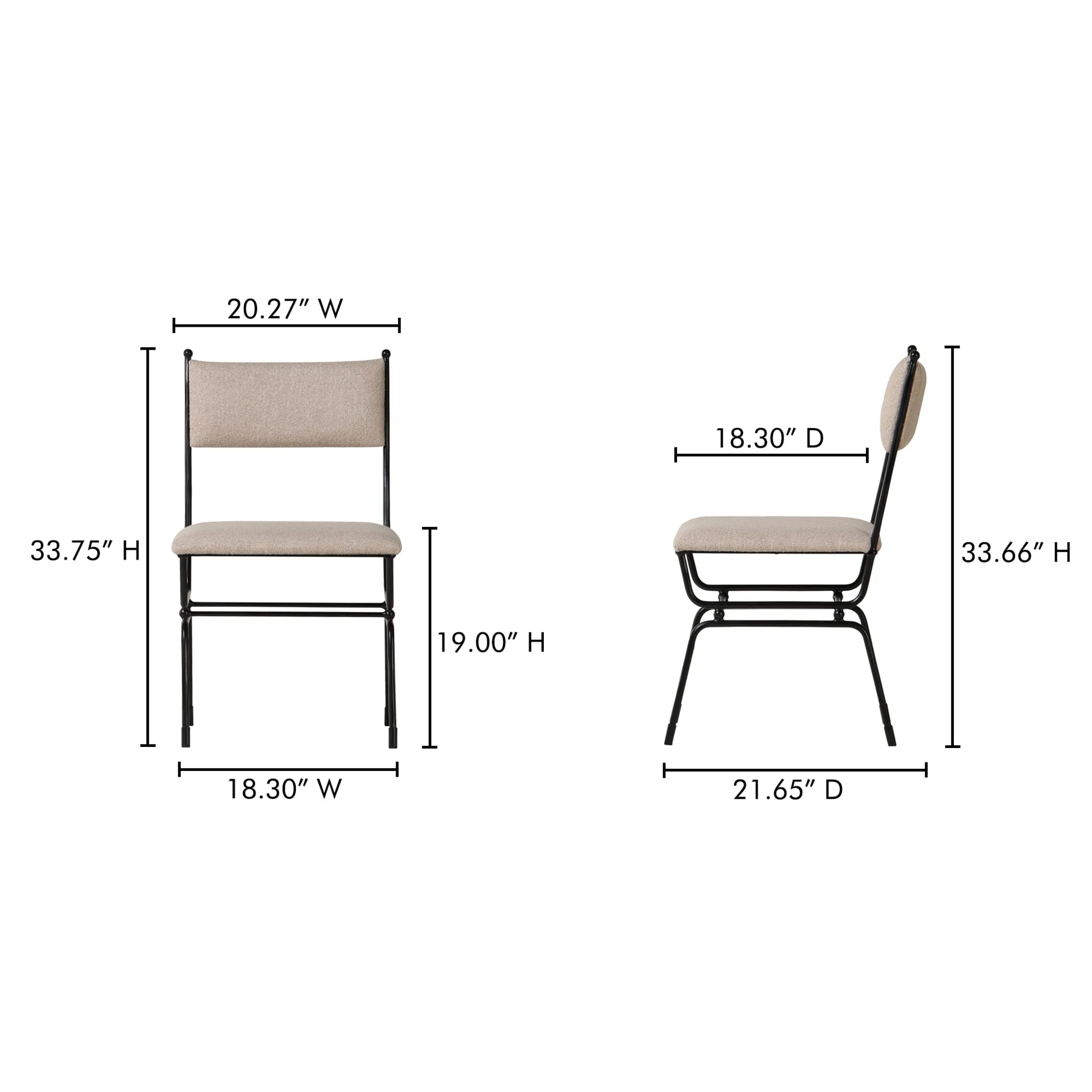 Beige Upholstered Dining Chair with Iron Frame (QN-1034-34) by Moe's Home Collection image 4