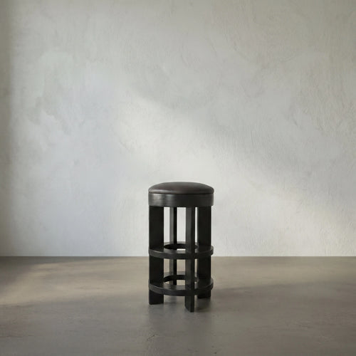 Berlin Bar Stool with Swivel Leather Seat in Hand Rubbed Black by Noir (GSTOOL161HB-L)