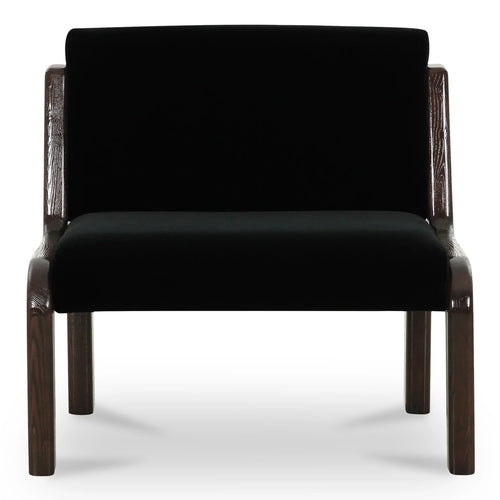 Black Faux Mohair Accent Chair with Wood Frame