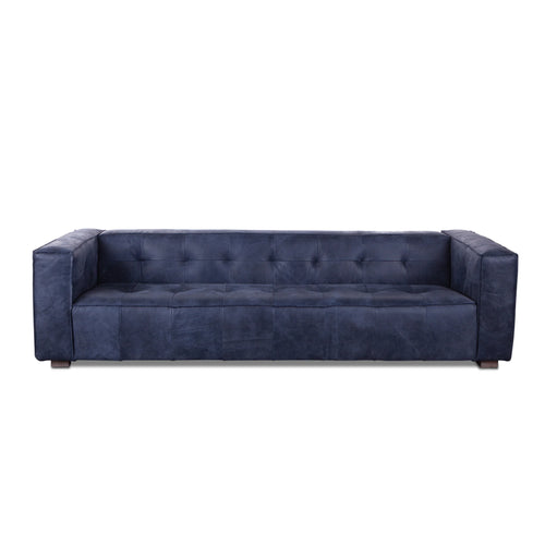Blue Italian Leather Sofa Couch Seats 5 for Living Room
