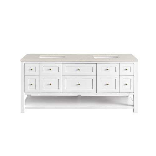 72" Breckenridge Double Vanity Base Only in Bright White w/FreePower Wireless Charger by James Martin Vanities