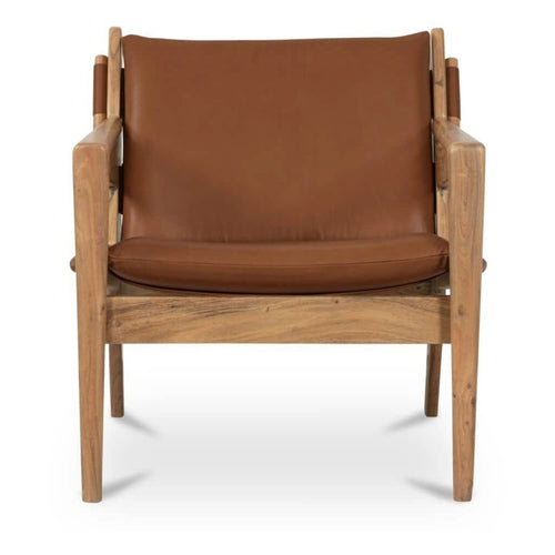 Brown Leather Accent Chair with Wood Legs