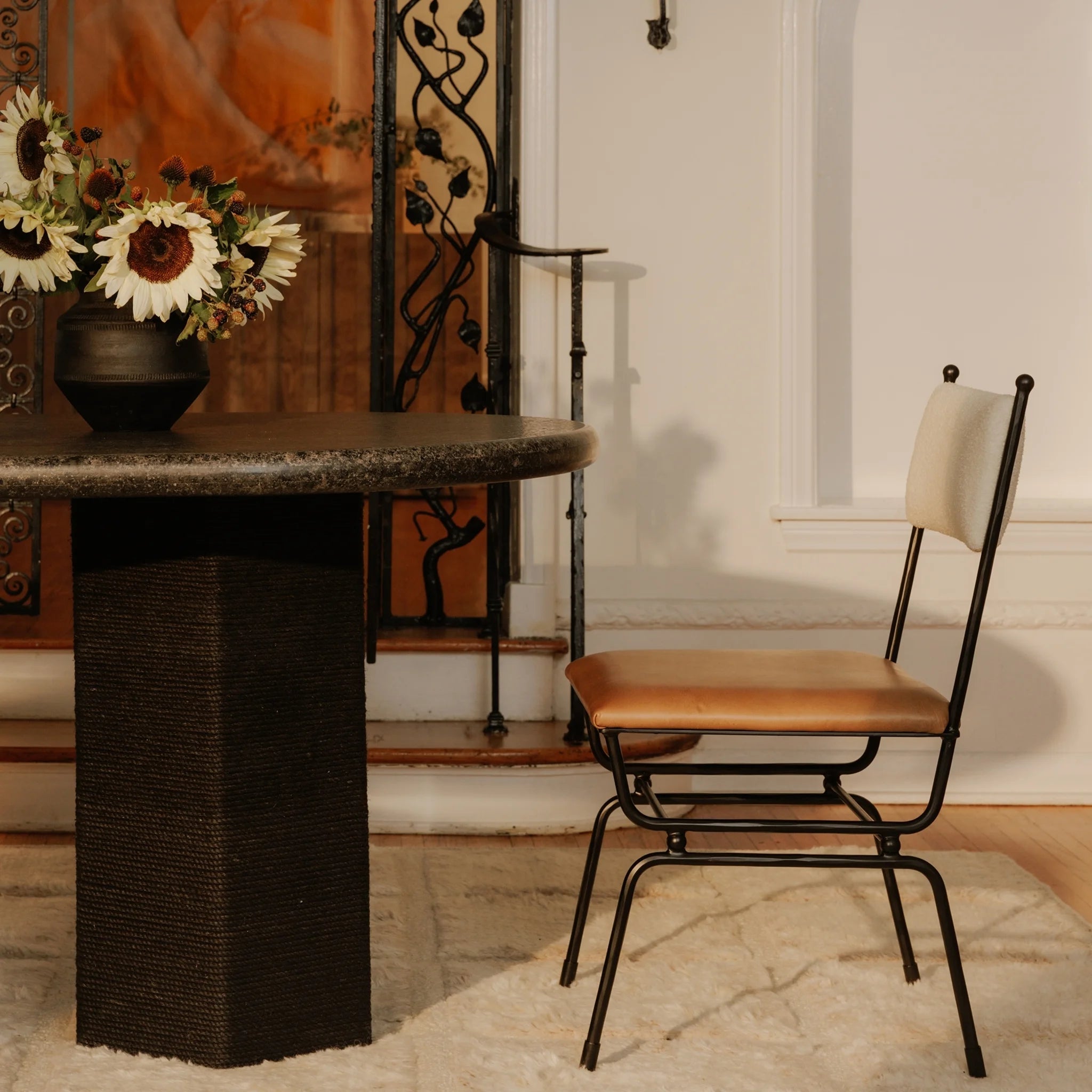 Brown Leather and Cream Dining Chair (QN-1034-37) by Moe's Home Collection image 2