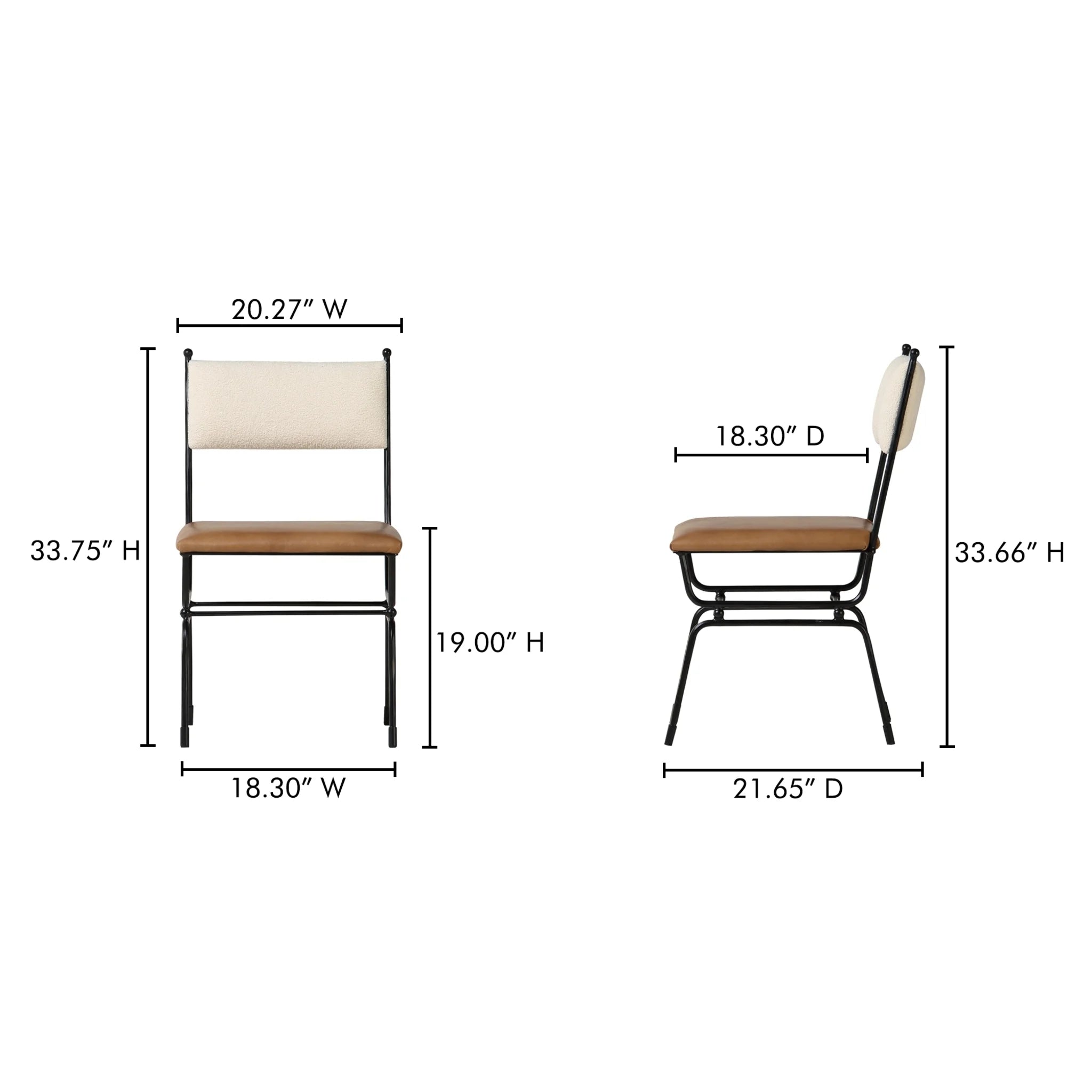 Brown Leather and Cream Dining Chair (QN-1034-37) by Moe's Home Collection image 4