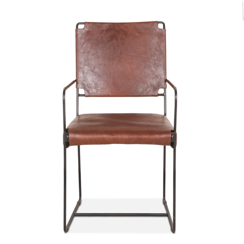 Brown Leather Industrial Accent Chair Armchair