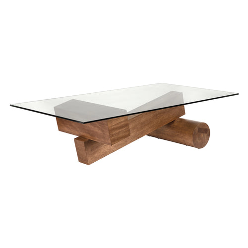 68" Dark Walnut Sculptural Coffee Table with Glass Top