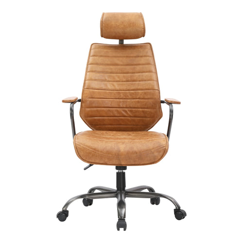 Cognac High-Back Leather Office Chair