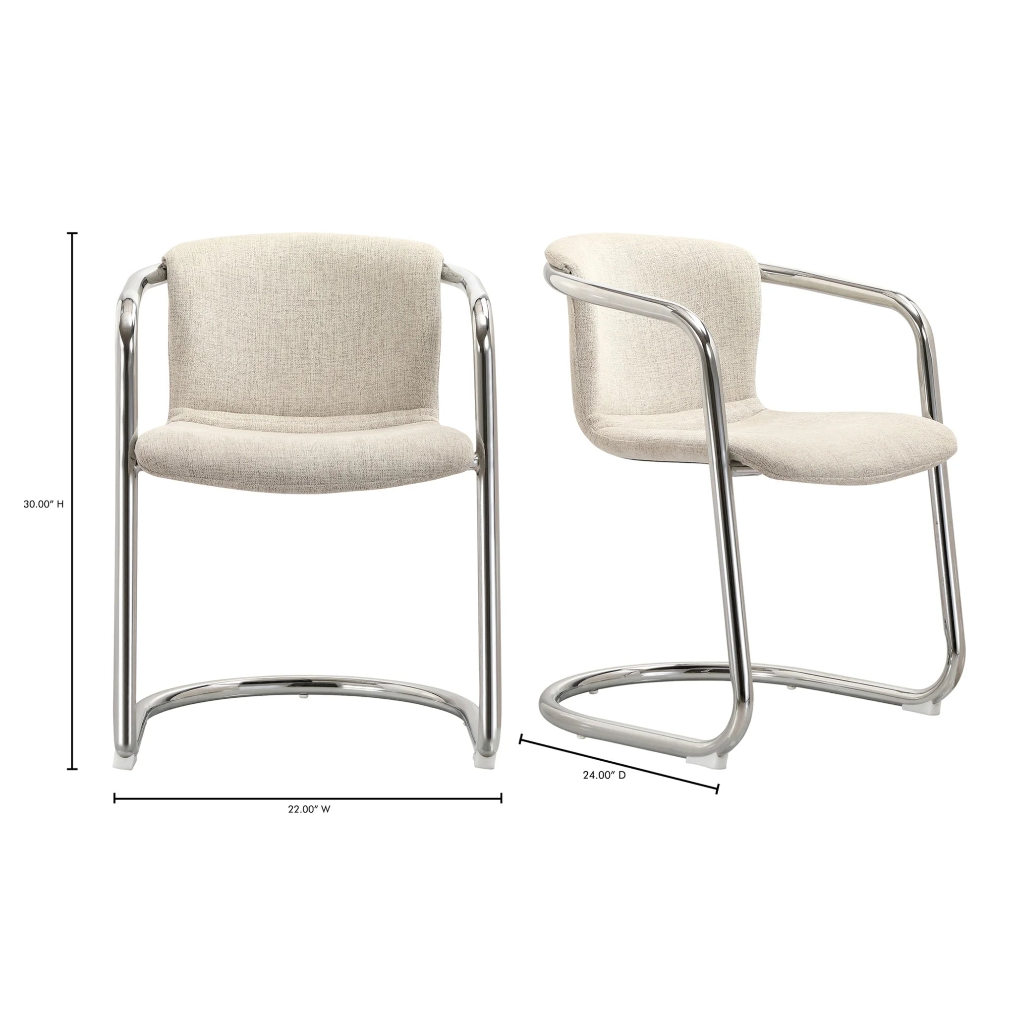Cream Chrome Frame Dining Chairs Set of 2 (PK-1114-37) by Moe's Home Collection image 3