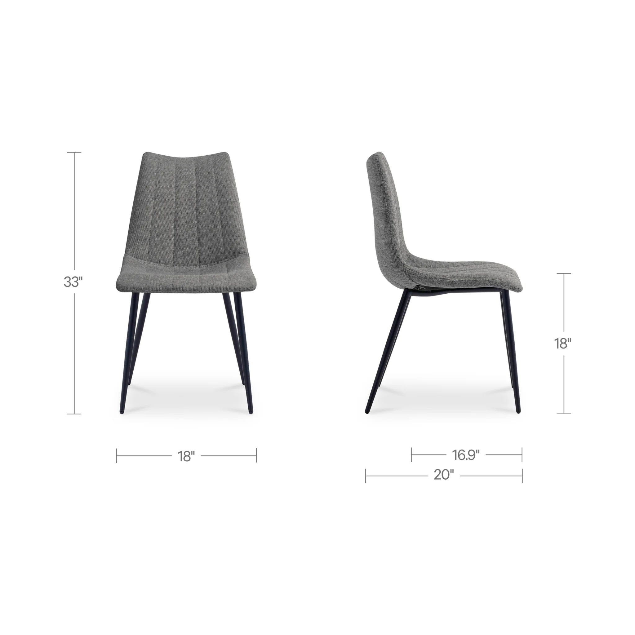 Dark Grey Channel-Stitched Dining Chairs Set of 2 (UU-1022-25) by Moe's Home Collection image 2
