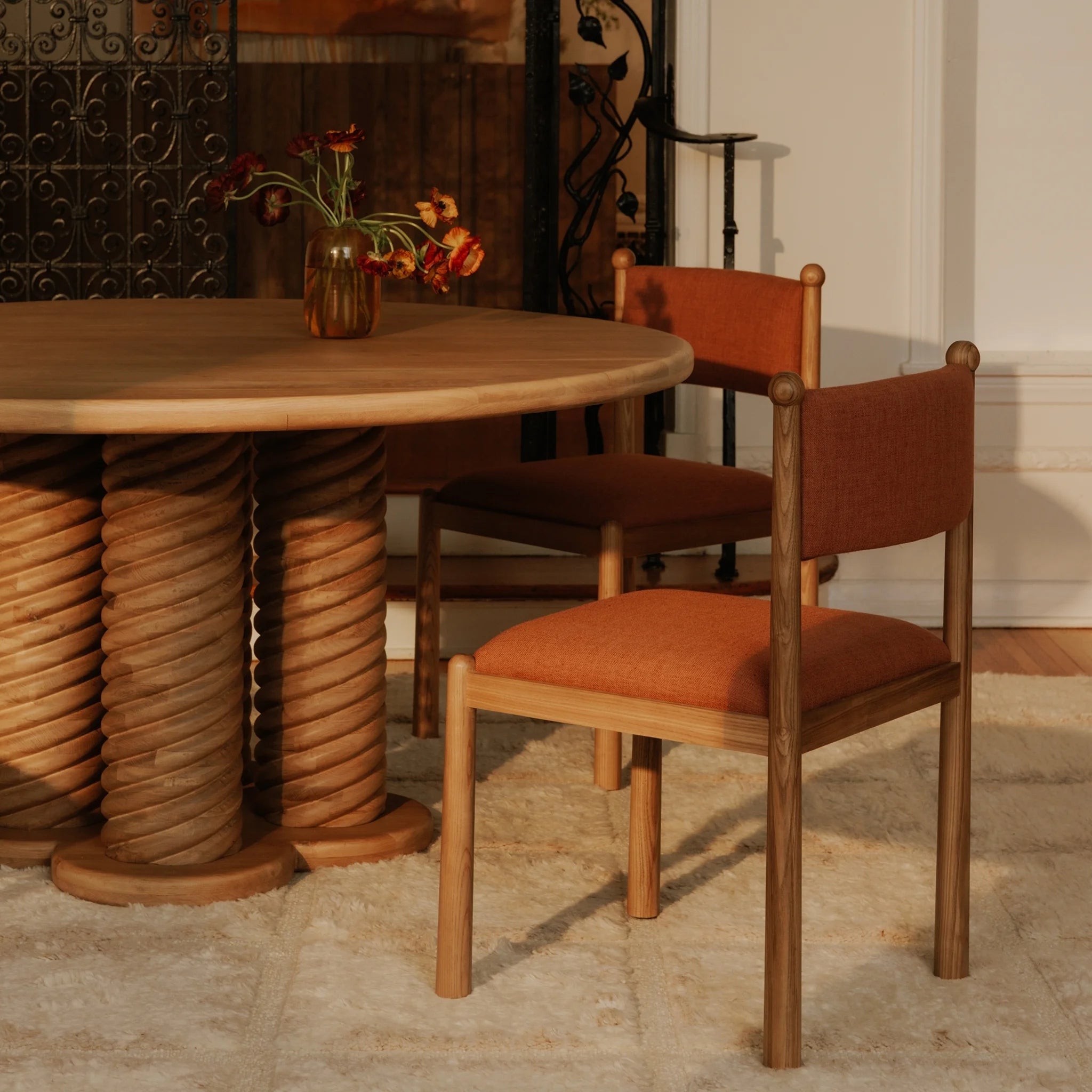 Deep Pink Linen Dining Chairs with Wood Frame Set of 2 (EW-1032-33) by Moe's Home Collection image 2