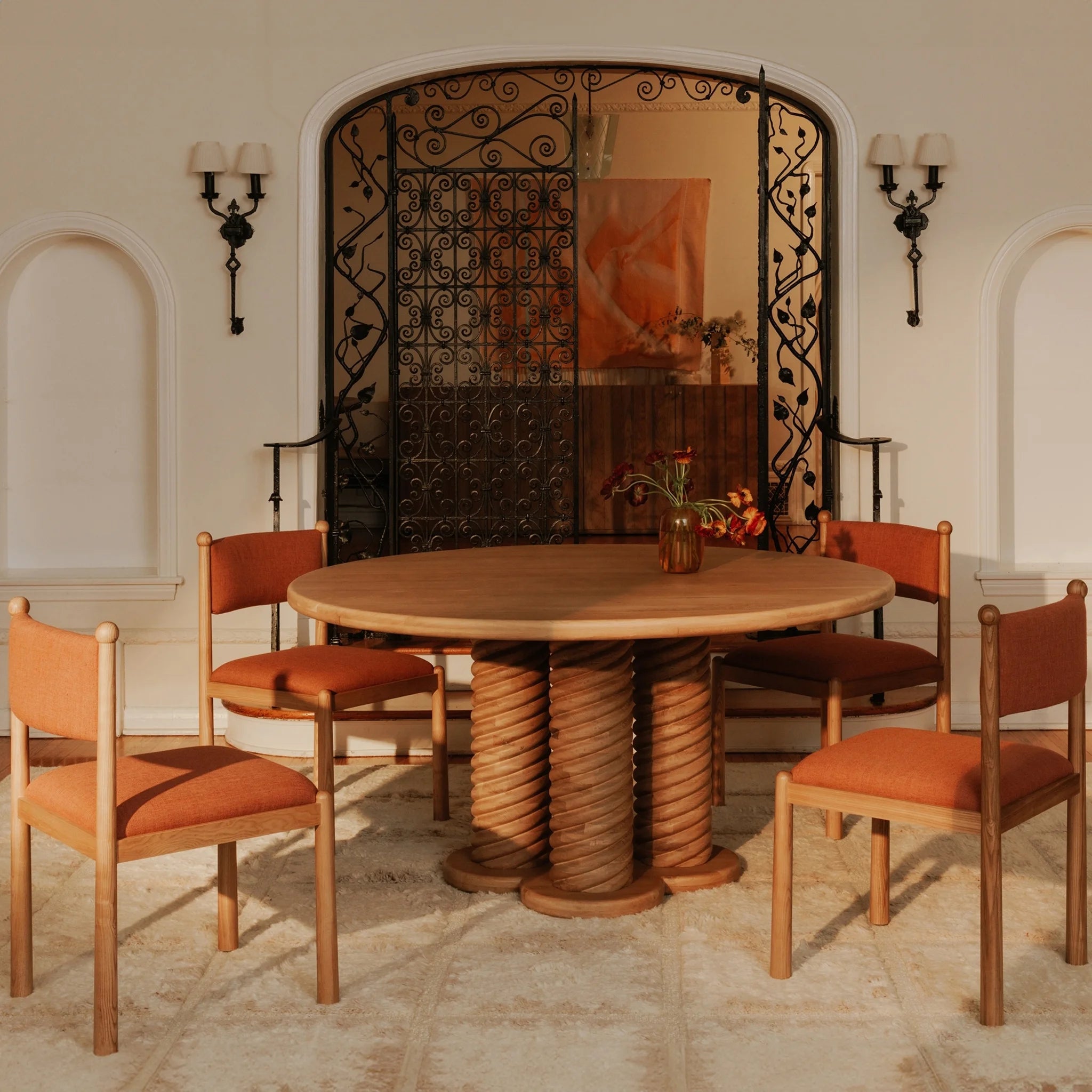 Deep Pink Linen Dining Chairs with Wood Frame Set of 2 (EW-1032-33) by Moe's Home Collection image 3