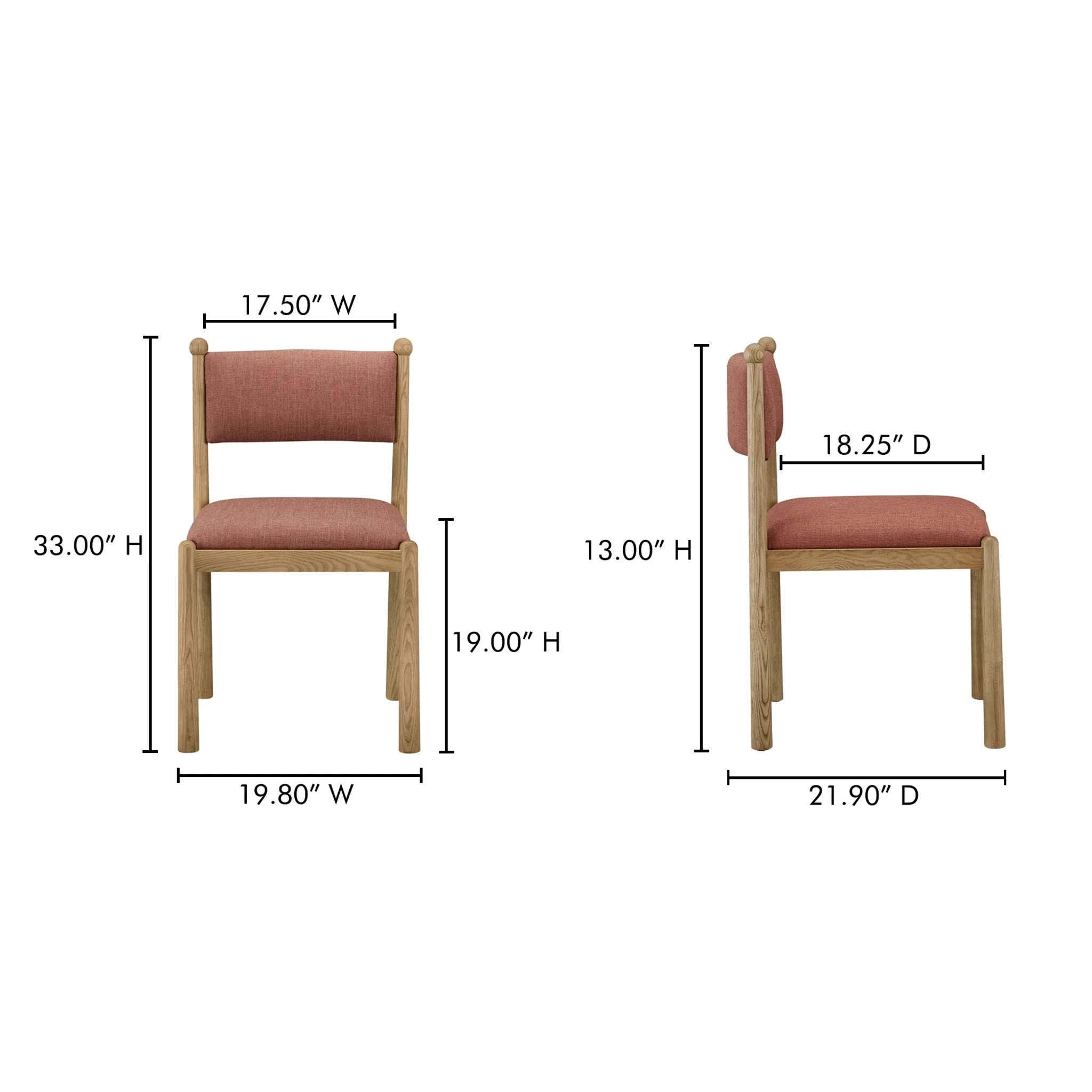 Deep Pink Linen Dining Chairs with Wood Frame Set of 2 (EW-1032-33) by Moe's Home Collection image 4
