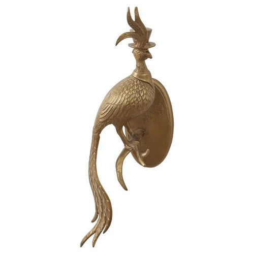 Emerson the Pheasant - Dapper Top-Hatted Brass Antique Gold Wall Mount | Cast Aluminum