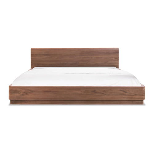 King Brown Walnut Wood Platform Bed