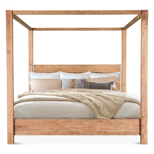 King Brushed Wood Canopy Bed Frame with Headboard