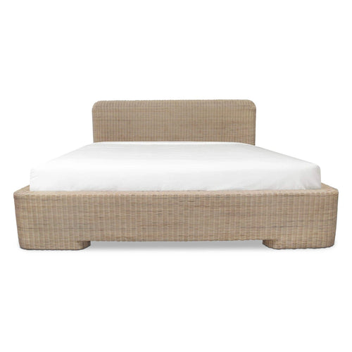 King Natural Oak Bed with Upholstered Headboard