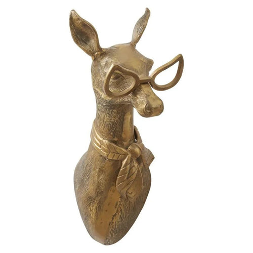 Margie the Doe - Graceful Scarf-Adorned Brass Antique Gold Wall Mount | Cast Aluminum