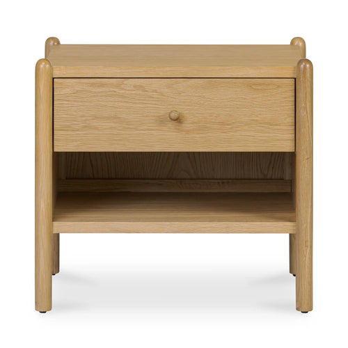 Natural Oak Nightstand with Drawer and Open Shelf